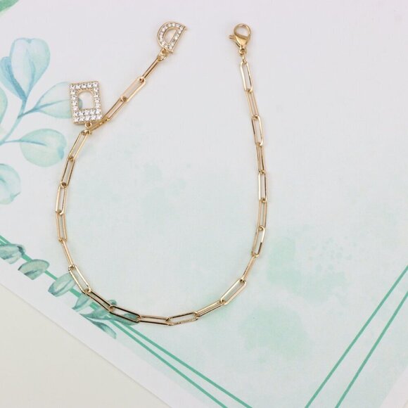 "Rose Gold Designer Bracelet with CZ Letter D Charms, XPBL0848 - Picture 4 of 12